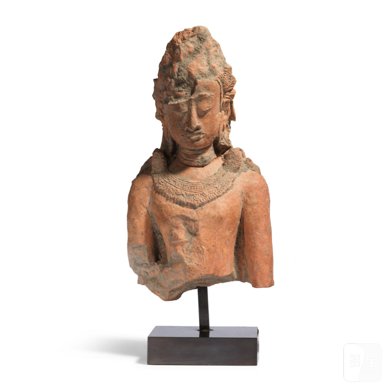 泰國 哈利奔猜 十三世紀 陶塑寶冠佛半身像 | BUSTE DE BOUDDHA COURONNÉ EN TERRE CUITE - 图4